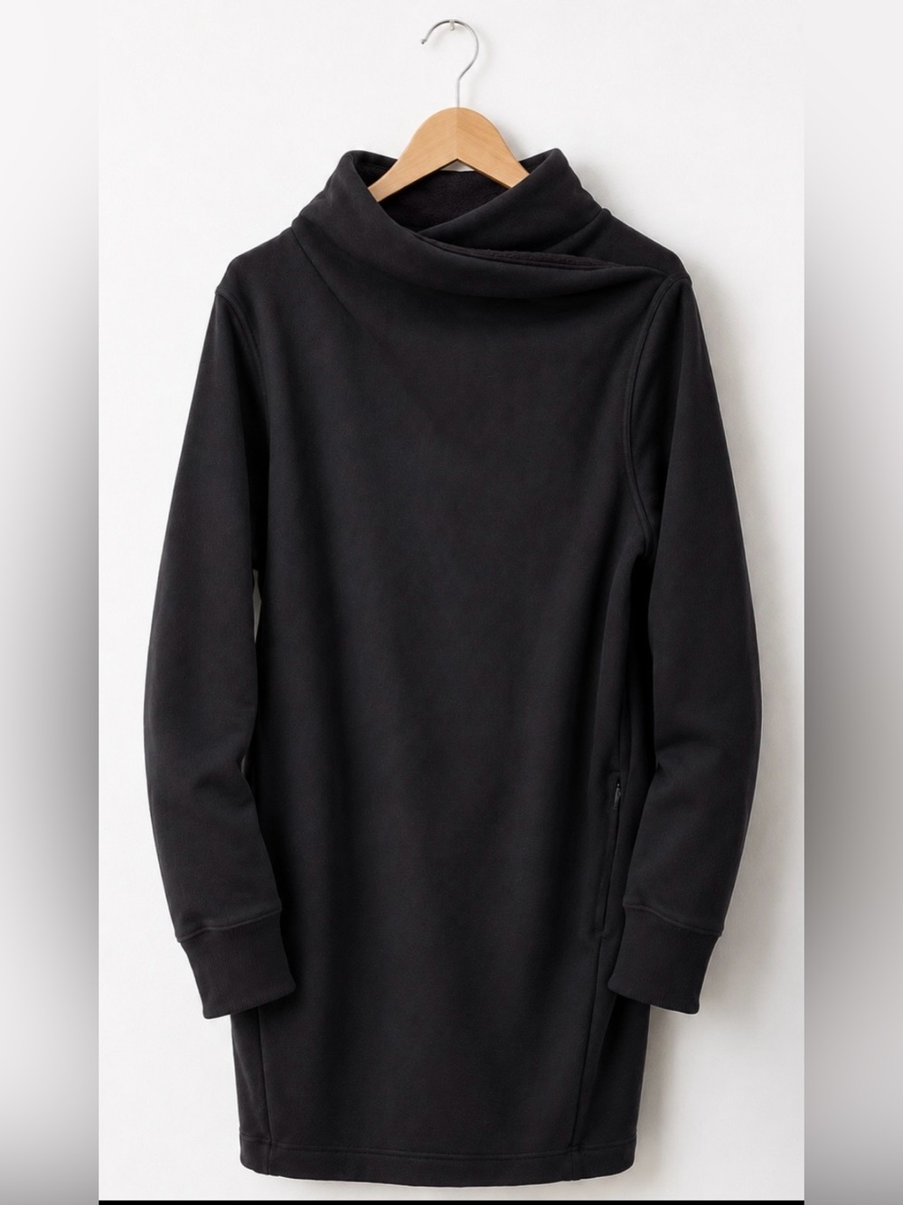 Athleta Black Cowl Neck Sweatshirt Dress Tunic Large Cozy Athleisure